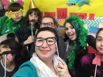 group of students with masks